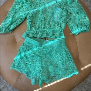 Green Lace Top and Shorts Set